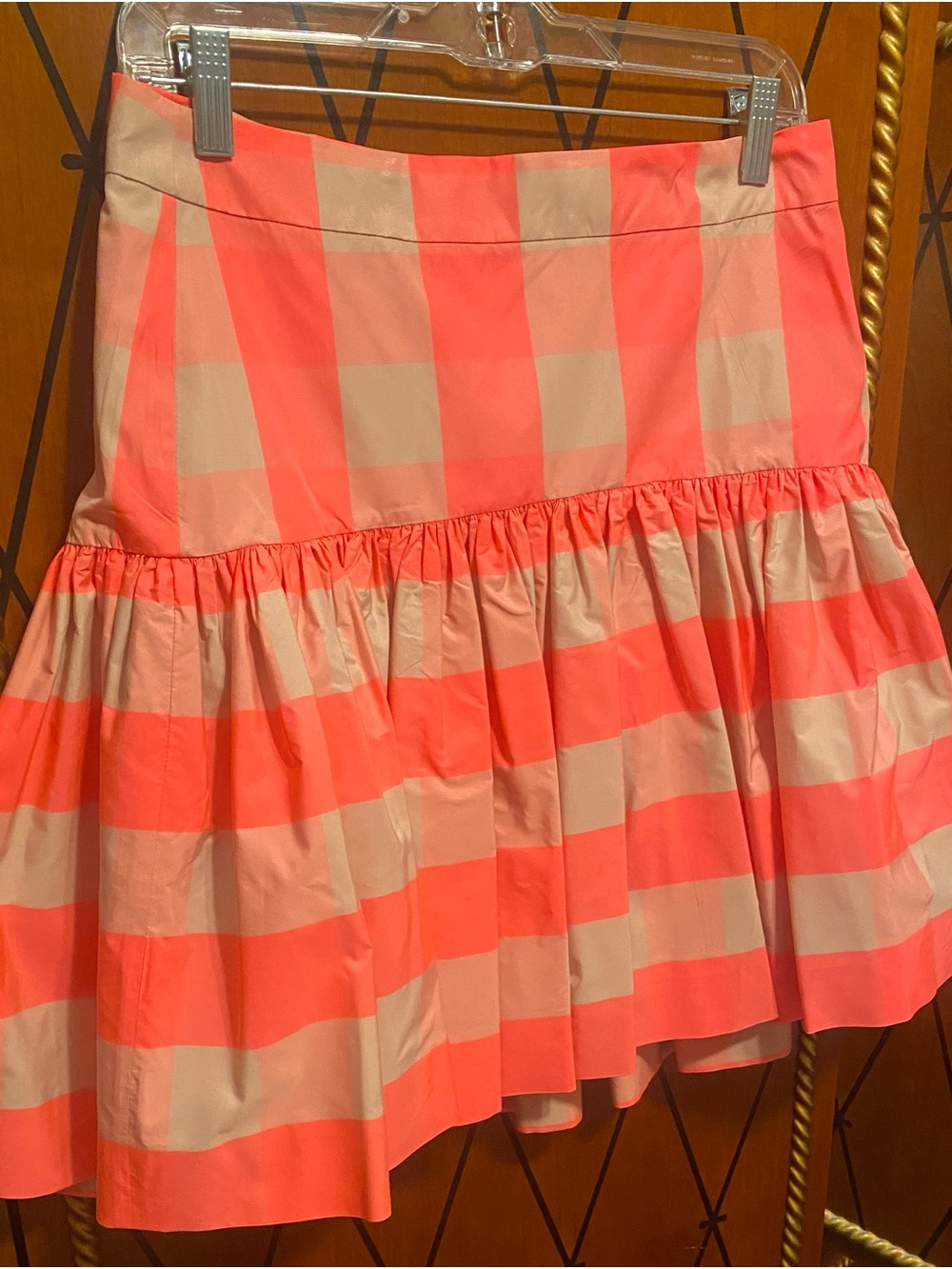 Preppy J.Crew Coral Pink and Cream Gingham Tiered Skirt - Taffeta